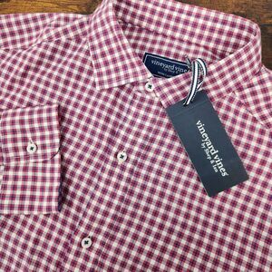 NEW Vineyard Vines Classic Cashmere‎ Blend Shirt Mens Small Red Blue White Check